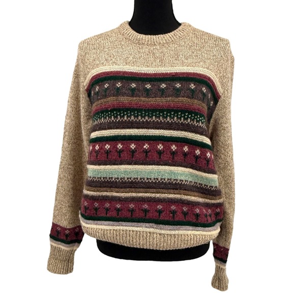 Woolrich Women's Fair Isle Knit Sweater Vtg Multi Color Floral Pattern Crewneck - Picture 2 of 9